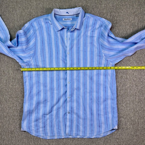 Tommy Bahama Men's XXL Linen Blend Button Down Blue Striped Long Sleeve Shirt - Picture 5 of 7